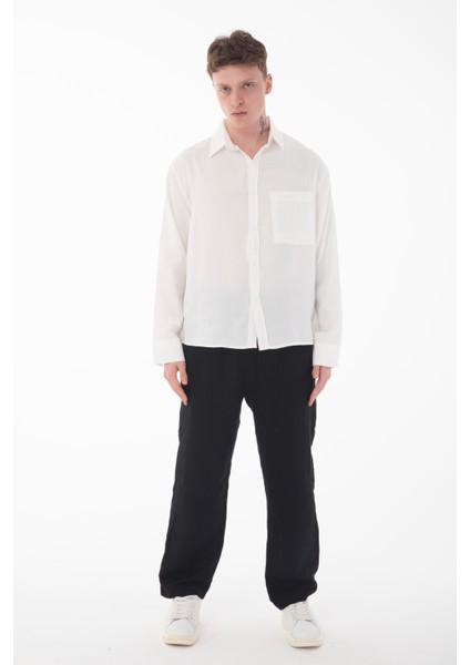 R-6050 Ayaklı Yaka Tek Cep Detaylı Uzun Kol Modal Gömlek