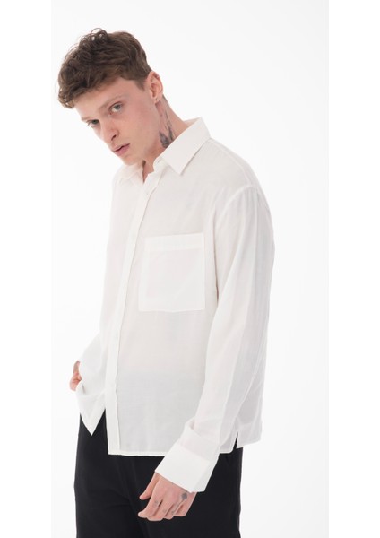 R-6050 Ayaklı Yaka Tek Cep Detaylı Uzun Kol Modal Gömlek fiyatları