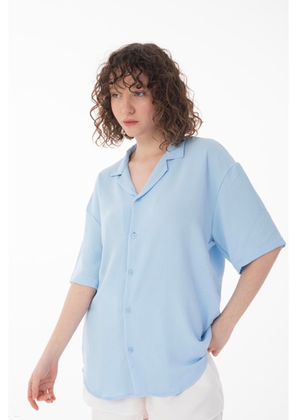 R-3737 Hafif Oversize Apaş Yaka Kısa Kol Ayrobin Gömlek fiyatları