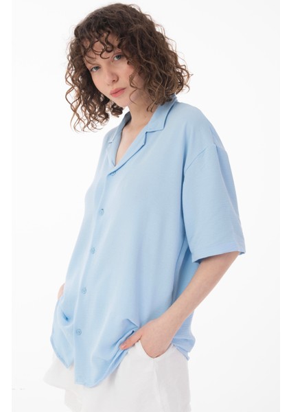 R-3737 Hafif Oversize Apaş Yaka Kısa Kol Ayrobin Gömlek modelleri