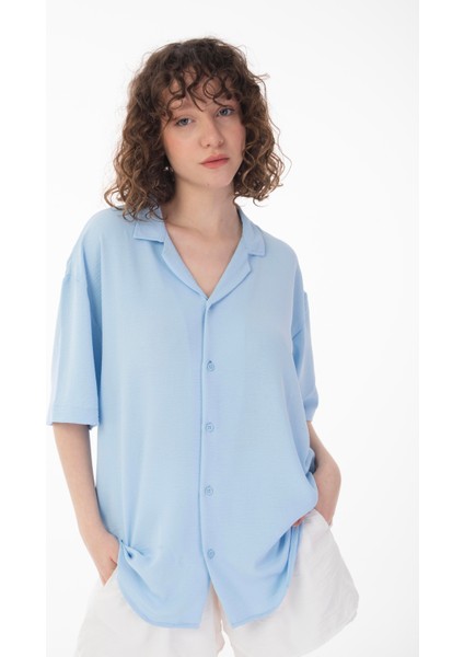 R-3737 Hafif Oversize Apaş Yaka Kısa Kol Ayrobin Gömlek fırsatları