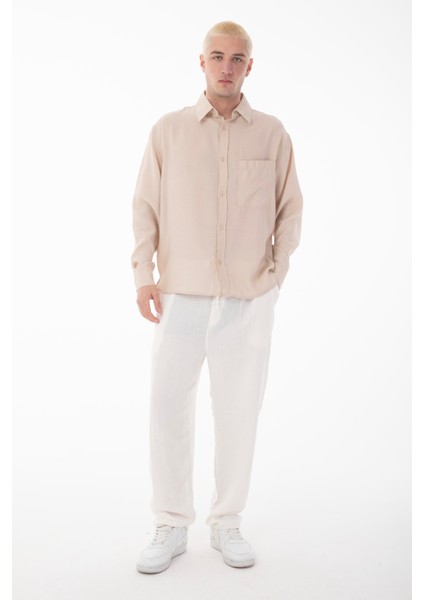 R-6050 Ayaklı Yaka Tek Cep Detaylı Uzun Kol Modal Gömlek