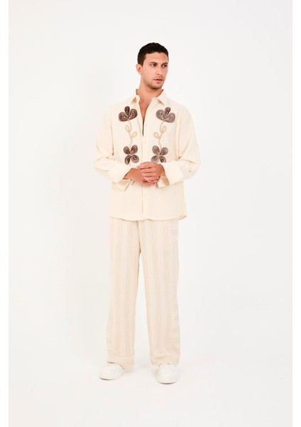 R-6093 Nakış Detaylı Uzun Kol Gömlek