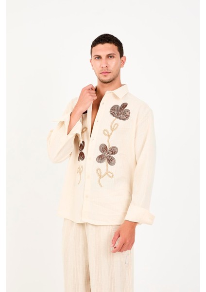 R-6093 Nakış Detaylı Uzun Kol Gömlek indirimleri