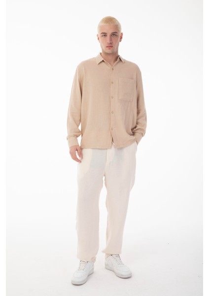 R-6054 Ayaklı Yaka Tek Cep Detaylı Uzun Kol Etamin Gömlek