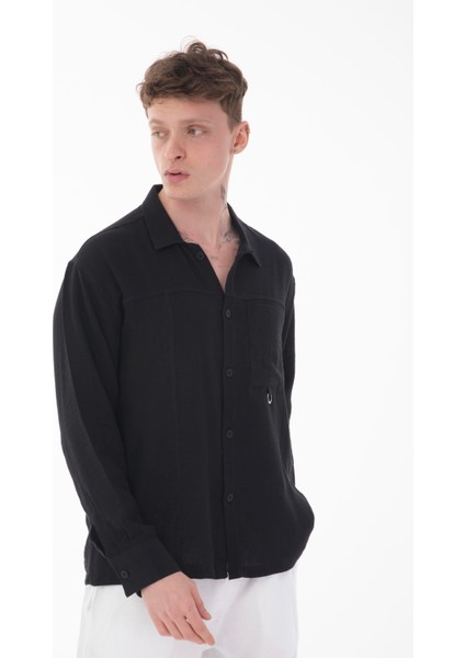 R-6052 Ayaklı Yaka Cep Detaylı Uzun Kol Müslin Gömlek indirimleri