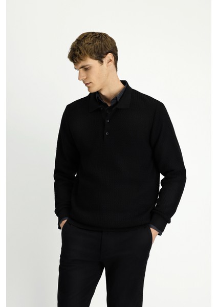 Polo Yaka Regular Fit Desenli Pamuklu Triko Kazak