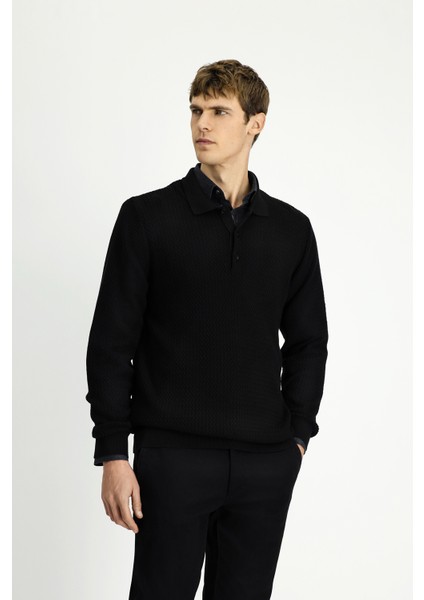 Polo Yaka Regular Fit Desenli Pamuklu Triko Kazak modelleri