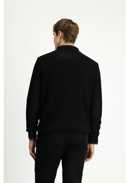 Polo Yaka Regular Fit Desenli Pamuklu Triko Kazak fırsatları