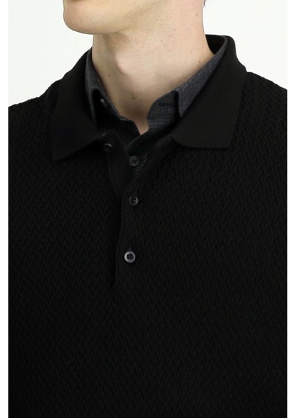 Polo Yaka Regular Fit Desenli Pamuklu Triko Kazak indirimleri