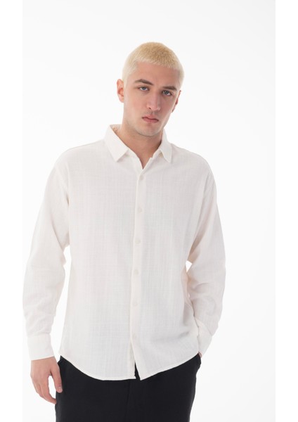 R-6044 Ayaklı Yaka Uzun Kol Keten Gömlek indirimleri