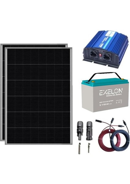 Mini Bağ Evi Solar Paketi 1200W İnverter 250W Güneş Paneli 2 x 100Ah Jel Akü