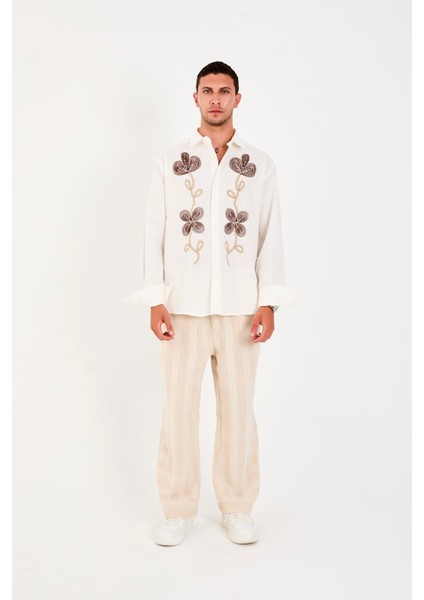 R-6093 Nakış Detaylı Uzun Kol Gömlek