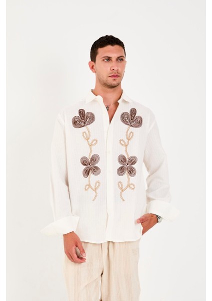 R-6093 Nakış Detaylı Uzun Kol Gömlek fiyatları