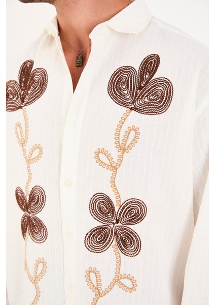 R-6093 Nakış Detaylı Uzun Kol Gömlek fırsatları