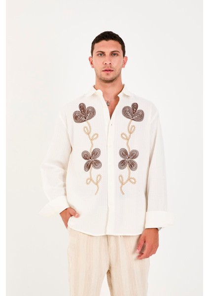 R-6093 Nakış Detaylı Uzun Kol Gömlek indirimleri