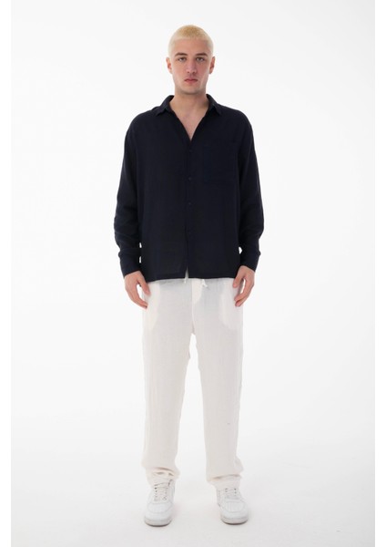 R-6054 Ayaklı Yaka Tek Cep Detaylı Uzun Kol Etamin Gömlek