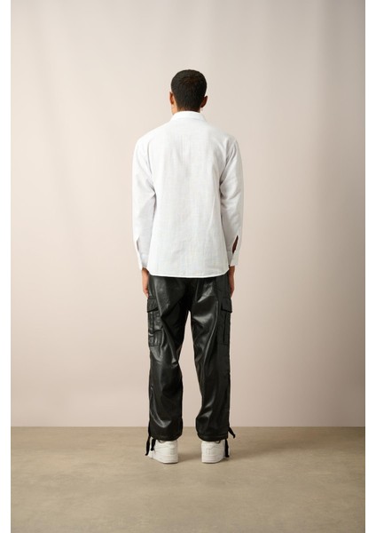 R-3780 Ayaklı Yaka Hafif Oversize Uzun Kol Keten Gömlek fırsatları