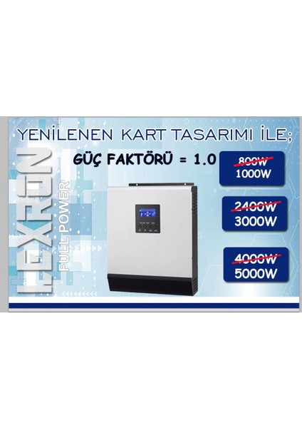 Akıllı Tam Sinüs Inverter 12V 1000W 1kva LEXRON-KS1000