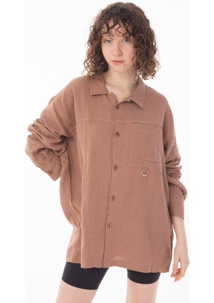 R-6052 Ayaklı Yaka Cep Detaylı Uzun Kol Müslin Gömlek fiyatları