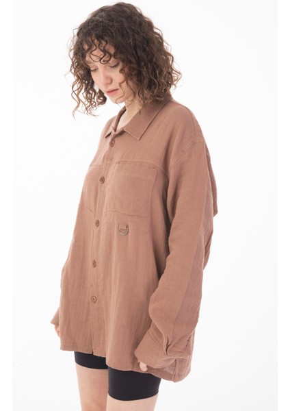 R-6052 Ayaklı Yaka Cep Detaylı Uzun Kol Müslin Gömlek modelleri