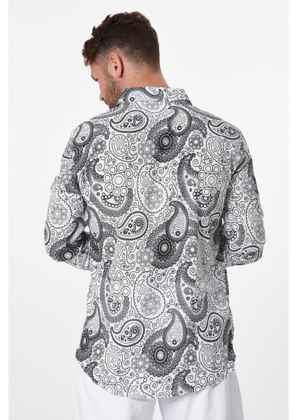 R-3654 Şal Desenli Ayaklı Yaka Gizli Pat Uzun Kol Gömlek fırsatları