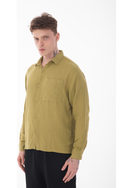 R-6054 Ayaklı Yaka Tek Cep Detaylı Uzun Kol Etamin Gömlek fiyatları