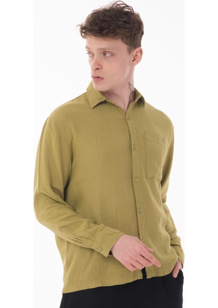 R-6054 Ayaklı Yaka Tek Cep Detaylı Uzun Kol Etamin Gömlek indirimleri