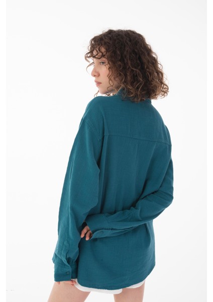 R-6044 Ayaklı Yaka Uzun Kol Keten Gömlek fırsatları