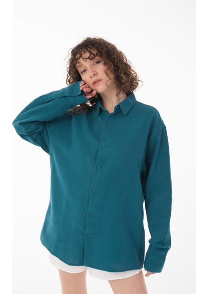 R-6044 Ayaklı Yaka Uzun Kol Keten Gömlek indirimleri