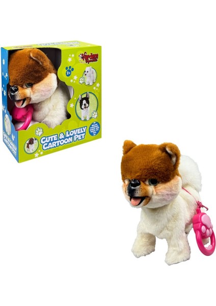 Peluş Tasmalı Yürüyen-Havlayan Pomeranian Köpek