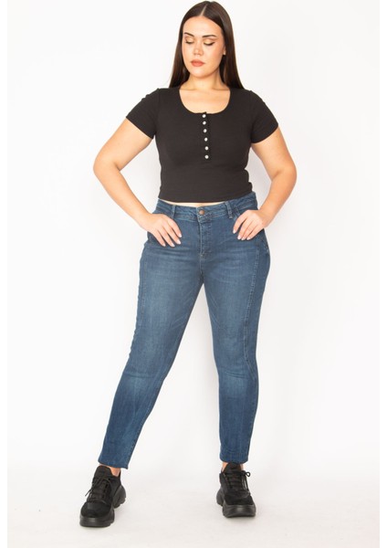 Kadın Lacivert Yan Dikiş Detaylı Yıkama Efekli 5 Cep Kot Pantolon 65N29559 modelleri