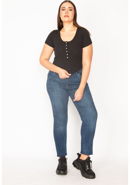 Kadın Lacivert Yan Dikiş Detaylı Yıkama Efekli 5 Cep Kot Pantolon 65N29559 indirimleri