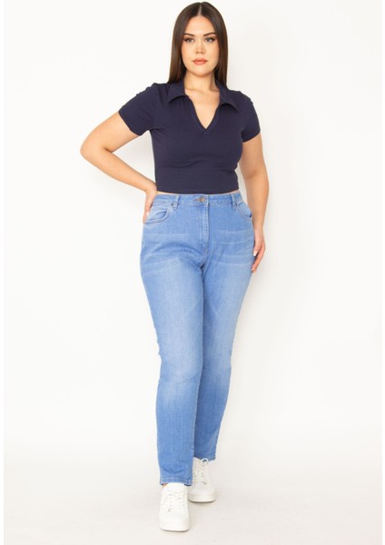 Kadın Mavi Yıkama Efektli Kot Pantolon 65N31281 indirimleri