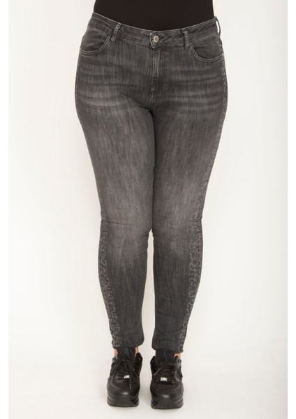 Kadın Antrasit Yan Detaylı Likralı 5 Cepli Dar Paça Kot Pantolon 65N26400 modelleri