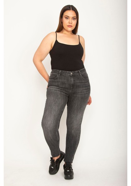 Kadın Antrasit Yan Detaylı Likralı 5 Cepli Dar Paça Kot Pantolon 65N26400 indirimleri