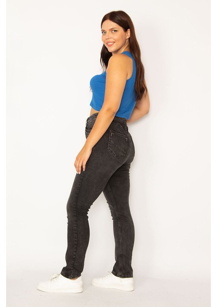 Kadın Antrasit Ön Ve Arka Cepleri Taş Detaylı Likralı 5 Cep Kot Pantolon 65N34147 fiyatları