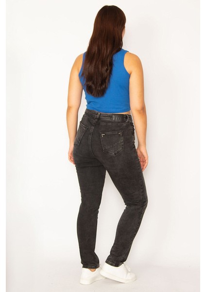 Kadın Antrasit Ön Ve Arka Cepleri Taş Detaylı Likralı 5 Cep Kot Pantolon 65N34147 modelleri