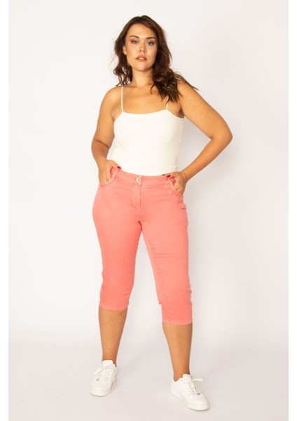 Kadın Gül Kurusu Likralı 5 Cep Kot Kapri 65N34116