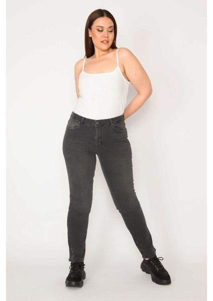 KADIN ANTRASİT 5 CEP LİKRALI JEAN PANTOLON
