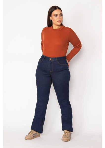 Kadın Lacivert Yüksek Bel 5 Cepli Likralı Kot Pantolon 65N29237