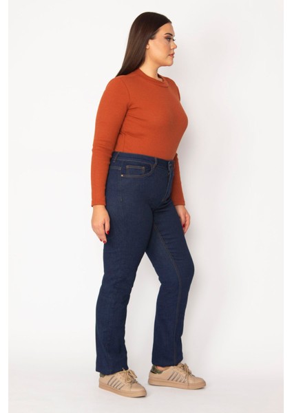 Kadın Lacivert Yüksek Bel 5 Cepli Likralı Kot Pantolon 65N29237 modelleri