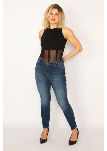 Kadın Lacivert Likralı 5 Cep Kot Pantolon 65N34247 fırsatları