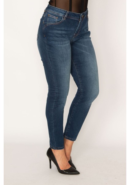 Kadın Lacivert Likralı 5 Cep Kot Pantolon 65N34247 indirimleri