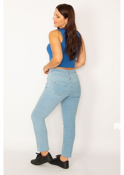 Kadın Mavi Likralı 5 Cep Kot Pantolon 65N34242 modelleri