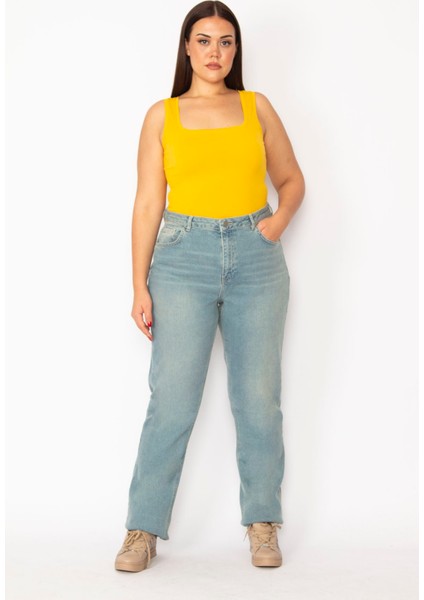 Kadın Mavi Yüksek Bel 5 Cepli Kot Pantolon 65N29166