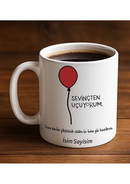 Komik - Esprili Kupa Bardak Sevinçten Uçuyorum Tasarımlı Komik Kupa Bardak