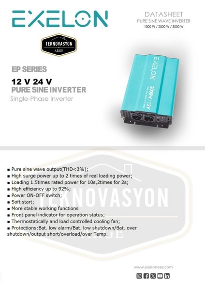 Teknovasyon Arge Teknovayon Arge Exelon 12 V 2000W Tam Sin. Inverter fiyatları