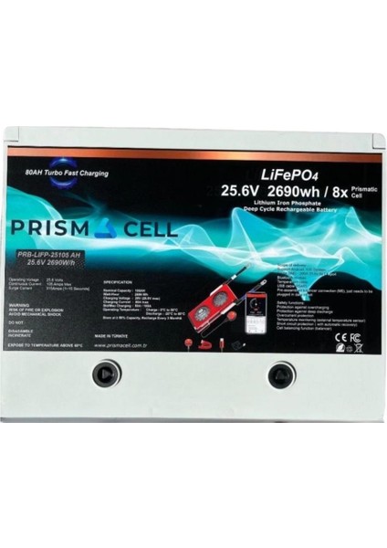 Teknovasyon Arge Prismacell Lifepo4 105AH 25.6 Volt Prizmatik Smart Bluetooth 2690 Watt Akü Turbo Chargıng Solar Akü