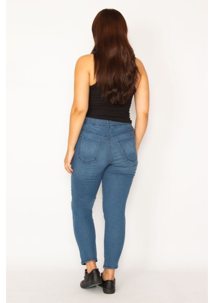 Kadın Lacivert Likralı 5 Cep Kot Pantolon 65N34241 indirimleri